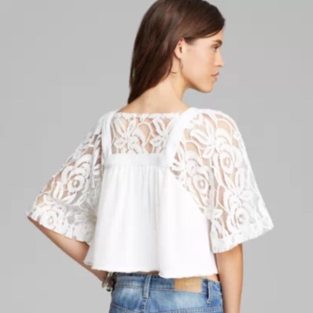 Free People White Lace Sweater Crop Top - Picture 3 of 7